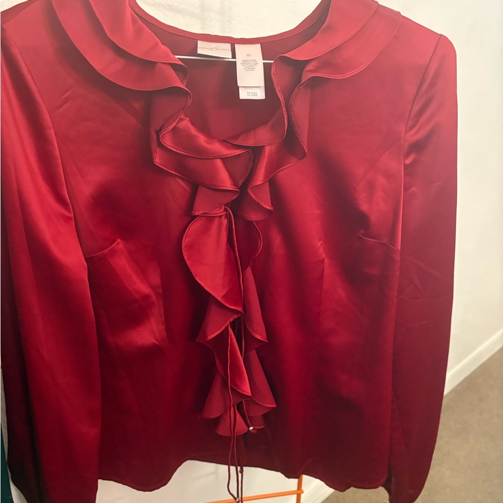 Emma Jean NWOT Red Ruffle Blouse Size 10